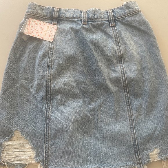 Free People Women's Parker Wrap Denim Miniskirt | Size 26 - Ski Light - Picture 2 of 3